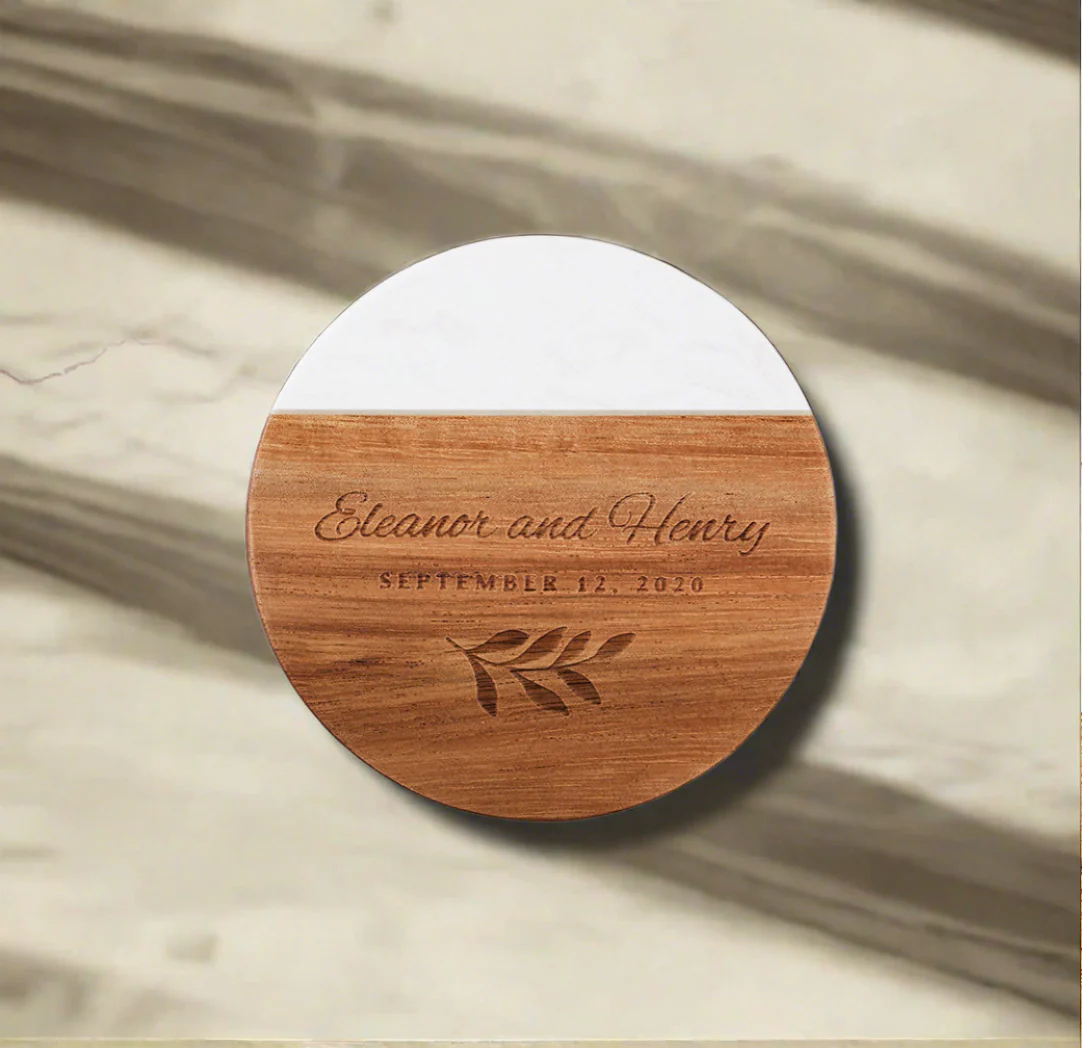 Engraved Marble and Acacia Wood Coaster - Image 4