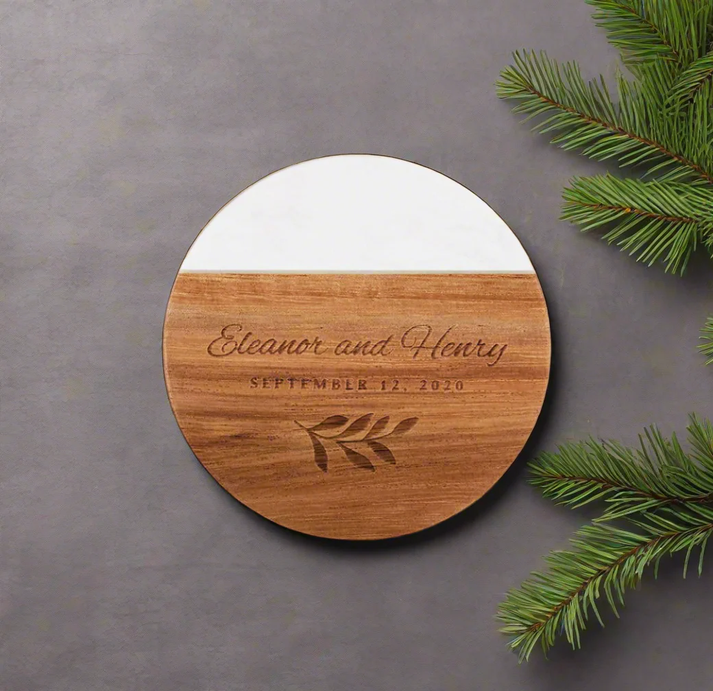 Engraved Marble and Acacia Wood Coaster - Image 5