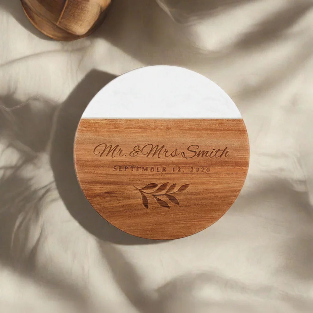 Engraved Marble and Acacia Wood Coaster - Image 6