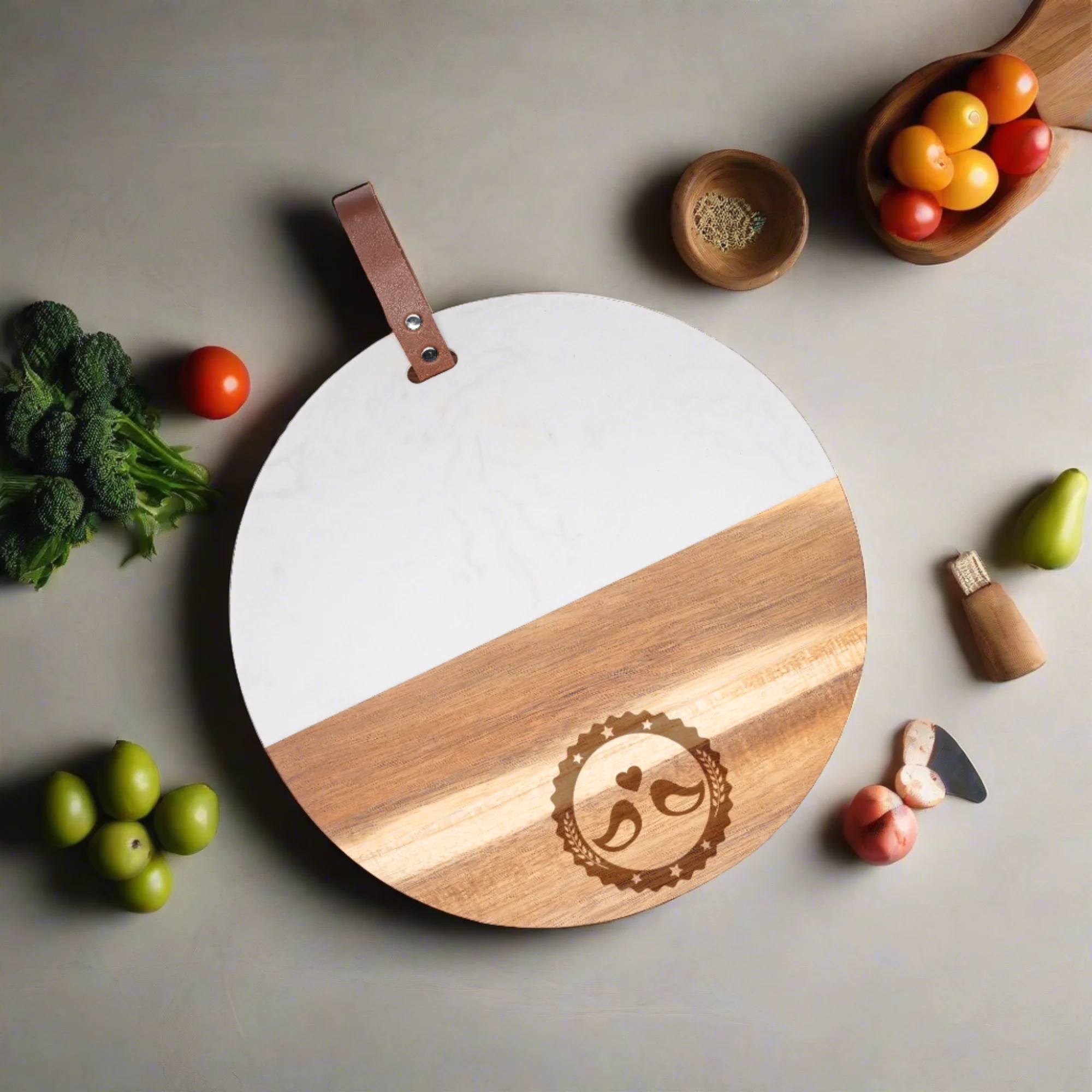 Round Wood & Marble Cutting Board - Image 3